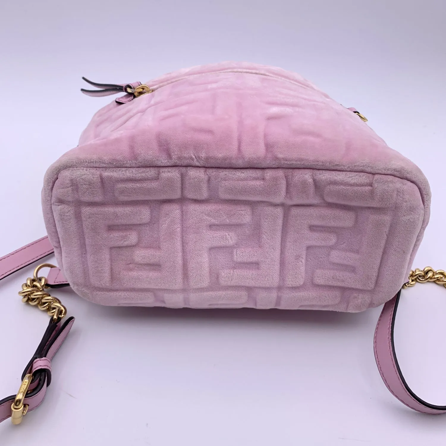 FENDI Baby Pink Velvet Ff Embossed Mini Backpack Shoulder Bag