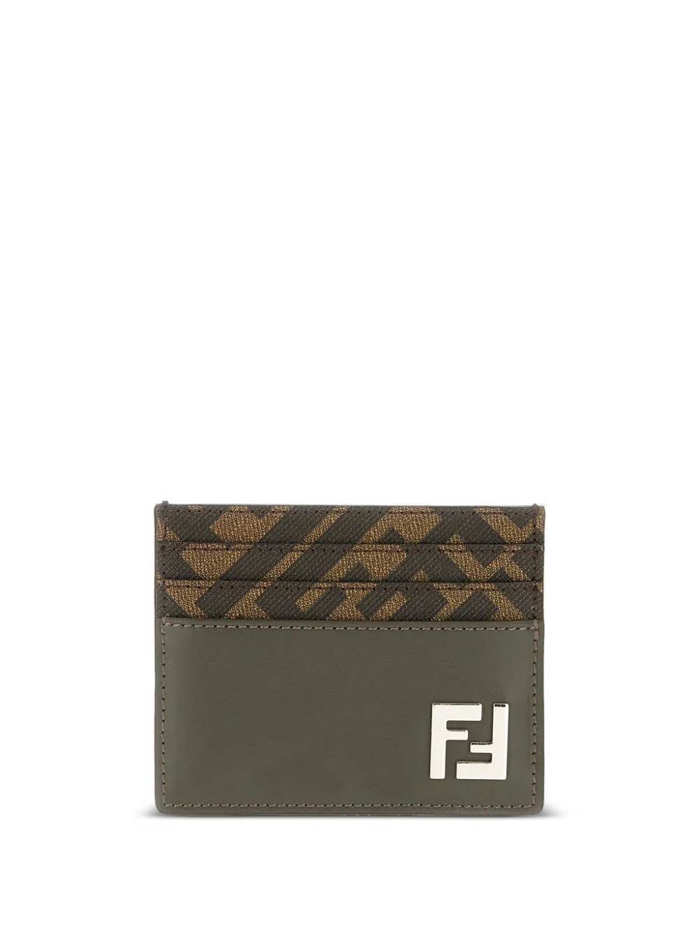 FENDI Squared Leather and Canvas Card Holder - W 10 x H 8 cm