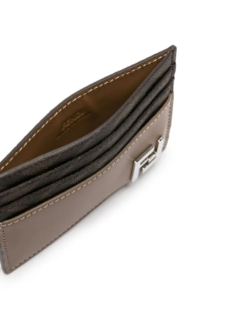 FENDI Squared Leather and Canvas Card Holder - W 10 x H 8 cm