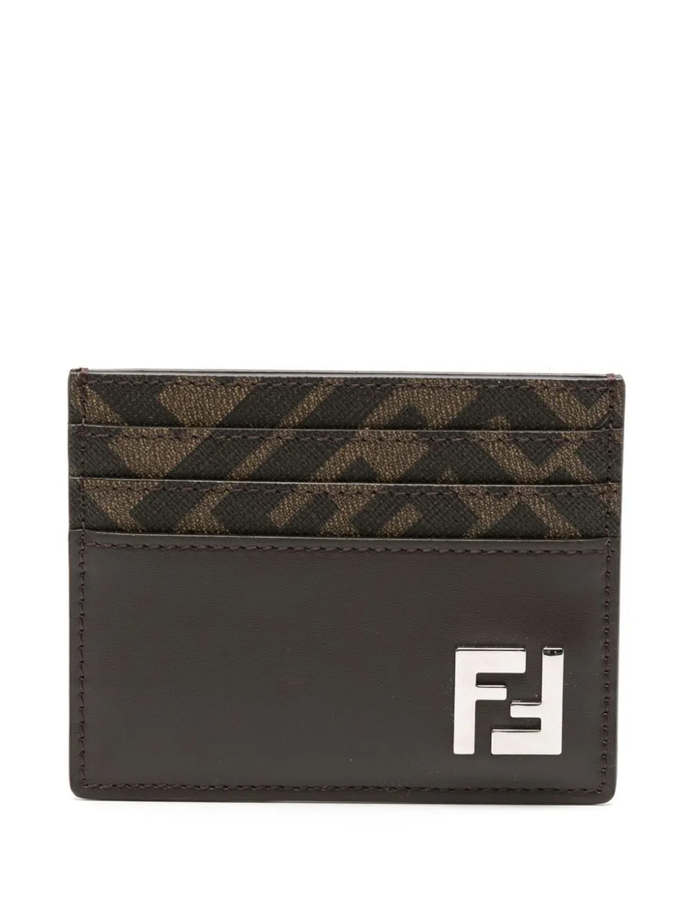 FENDI Squared Leather and Canvas Card Holder - W 10 x H 8 cm