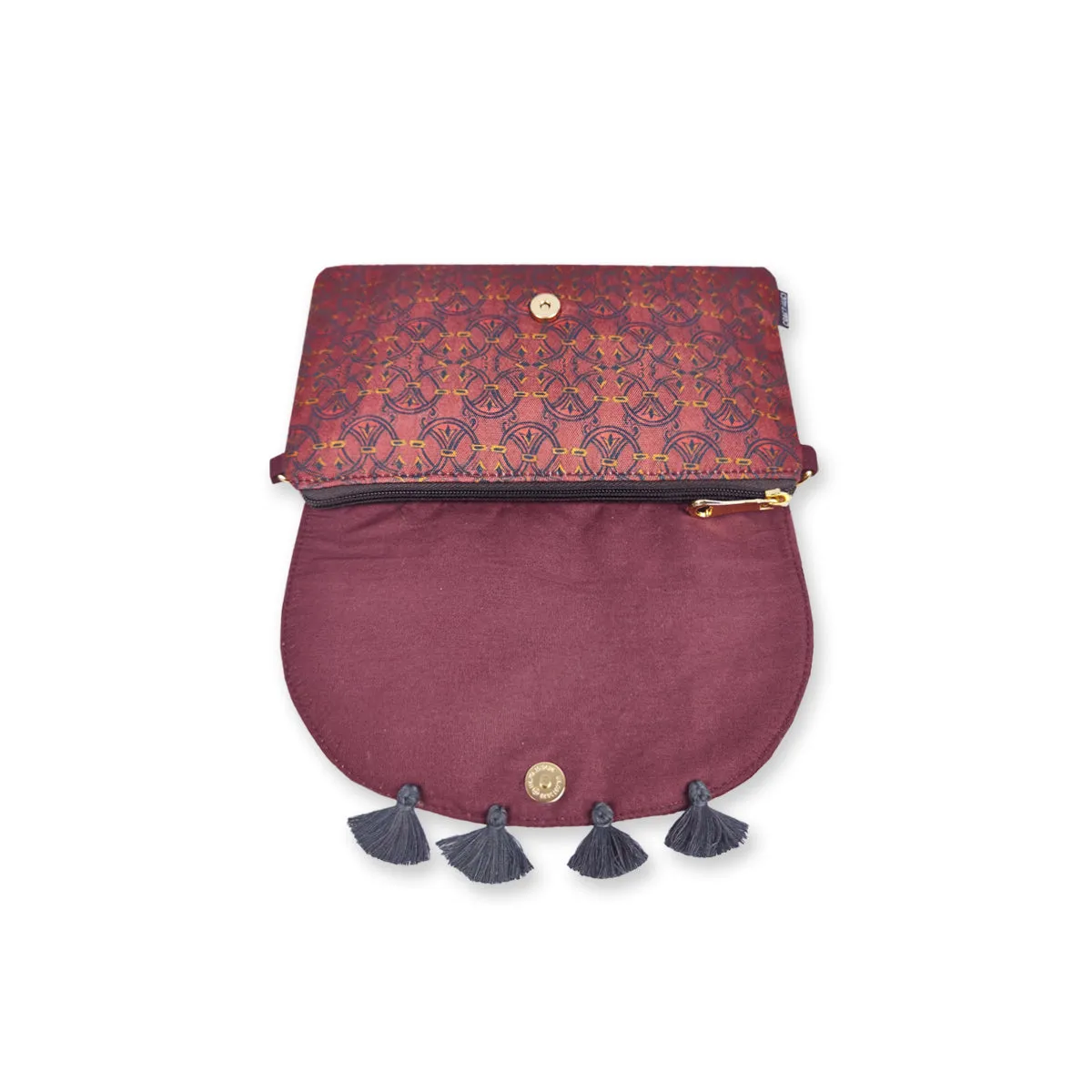 Flap Tassel Sling Bag- Maroon Knot