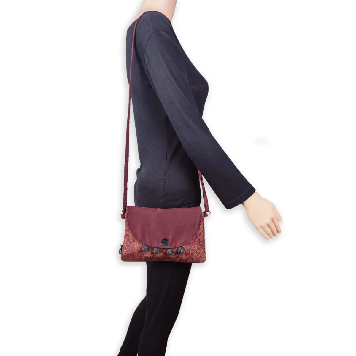 Flap Tassel Sling Bag- Maroon Knot