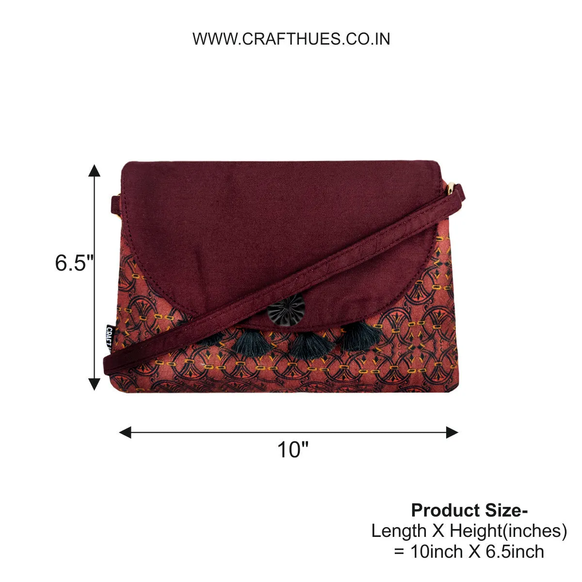Flap Tassel Sling Bag- Maroon Knot