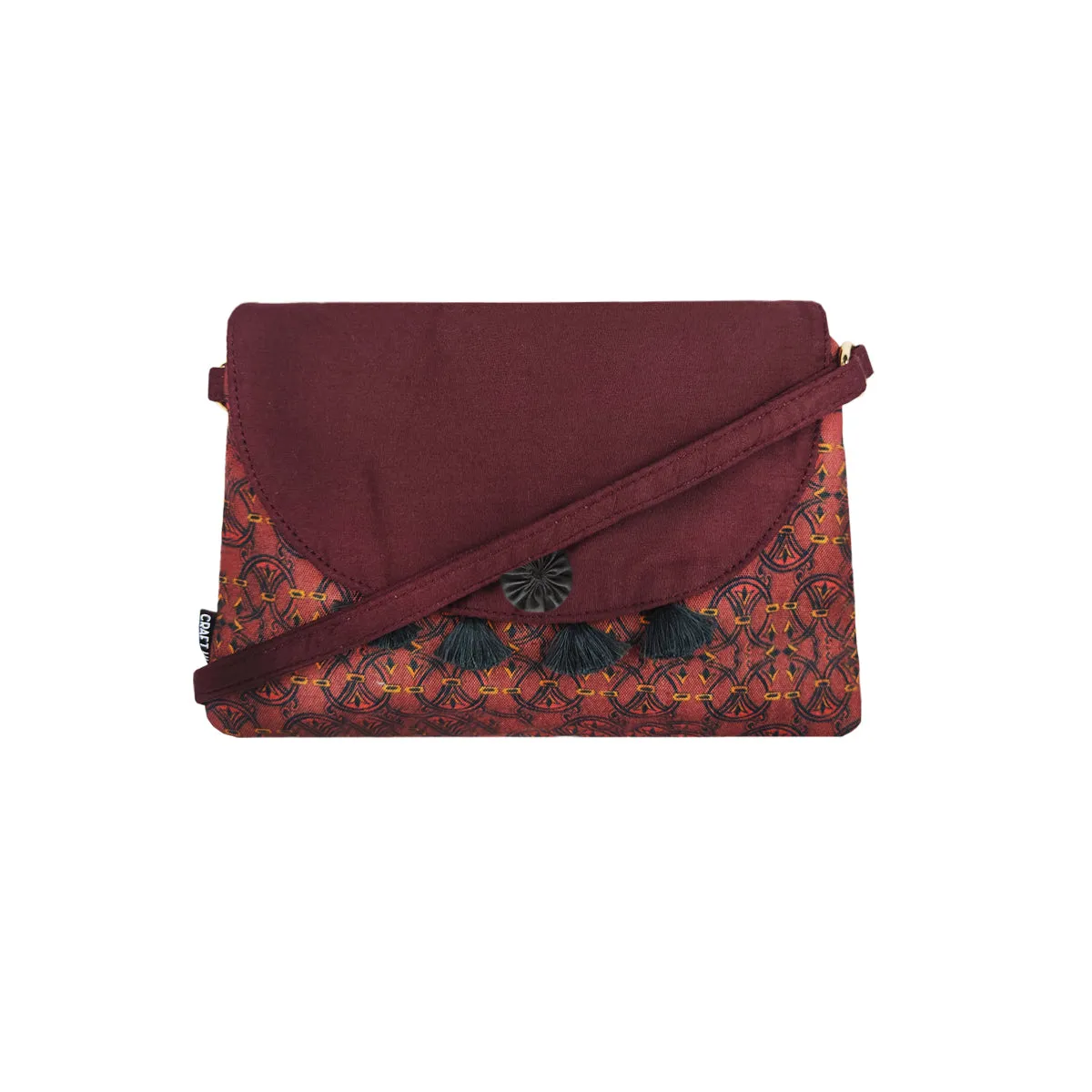 Flap Tassel Sling Bag- Maroon Knot