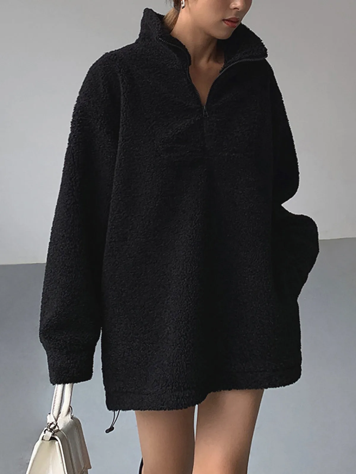 Fleece Stand Graceful Collar Sweatshirt
