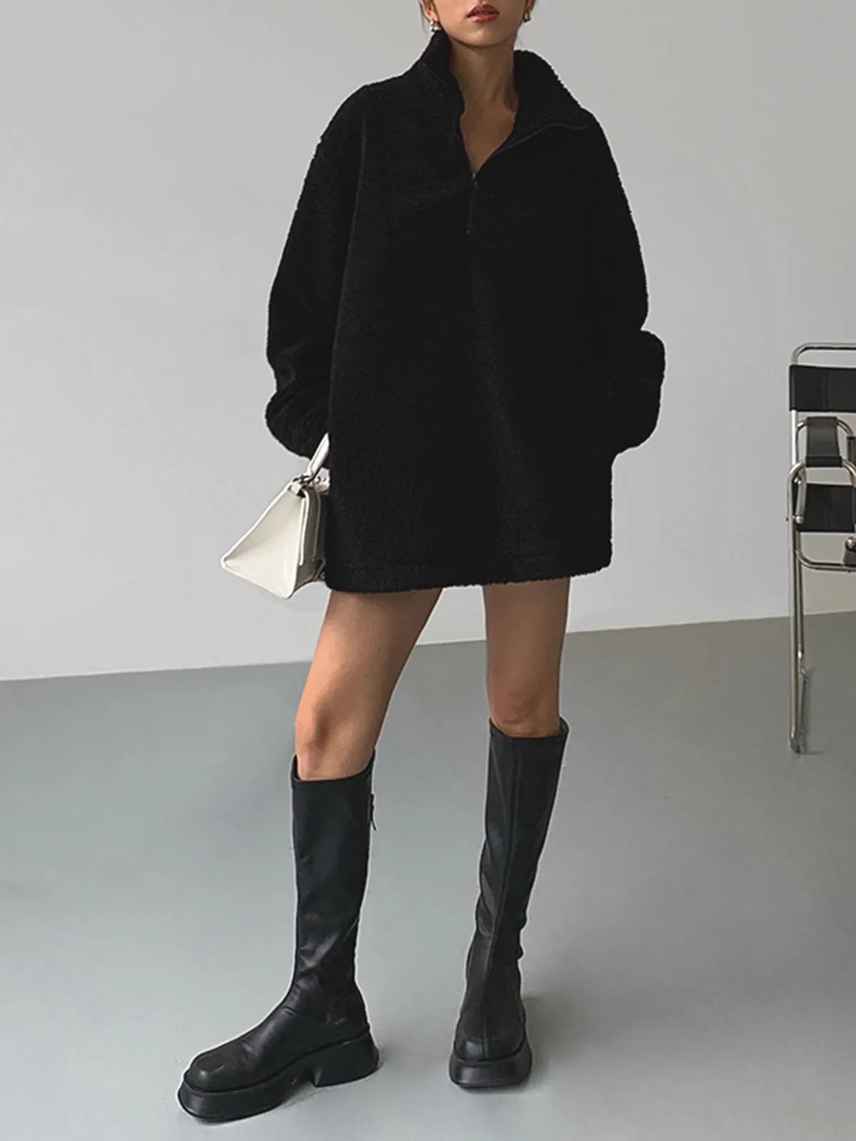 Fleece Stand Graceful Collar Sweatshirt