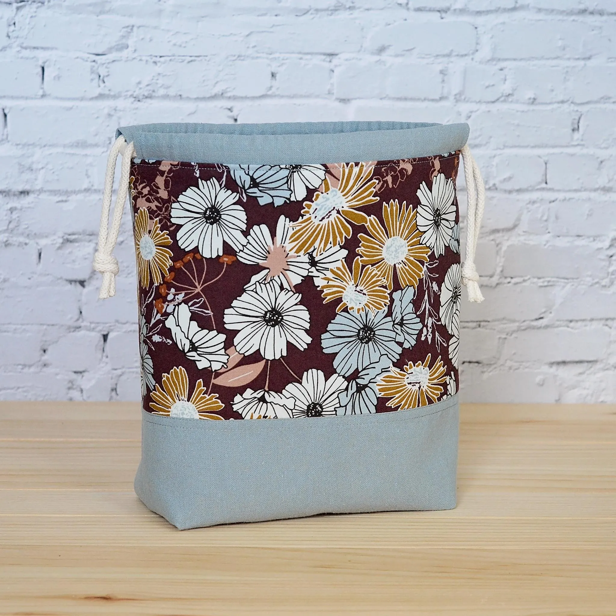 Floral Cotton and Linen Project Bag with Pockets