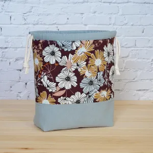 Floral Cotton and Linen Project Bag with Pockets