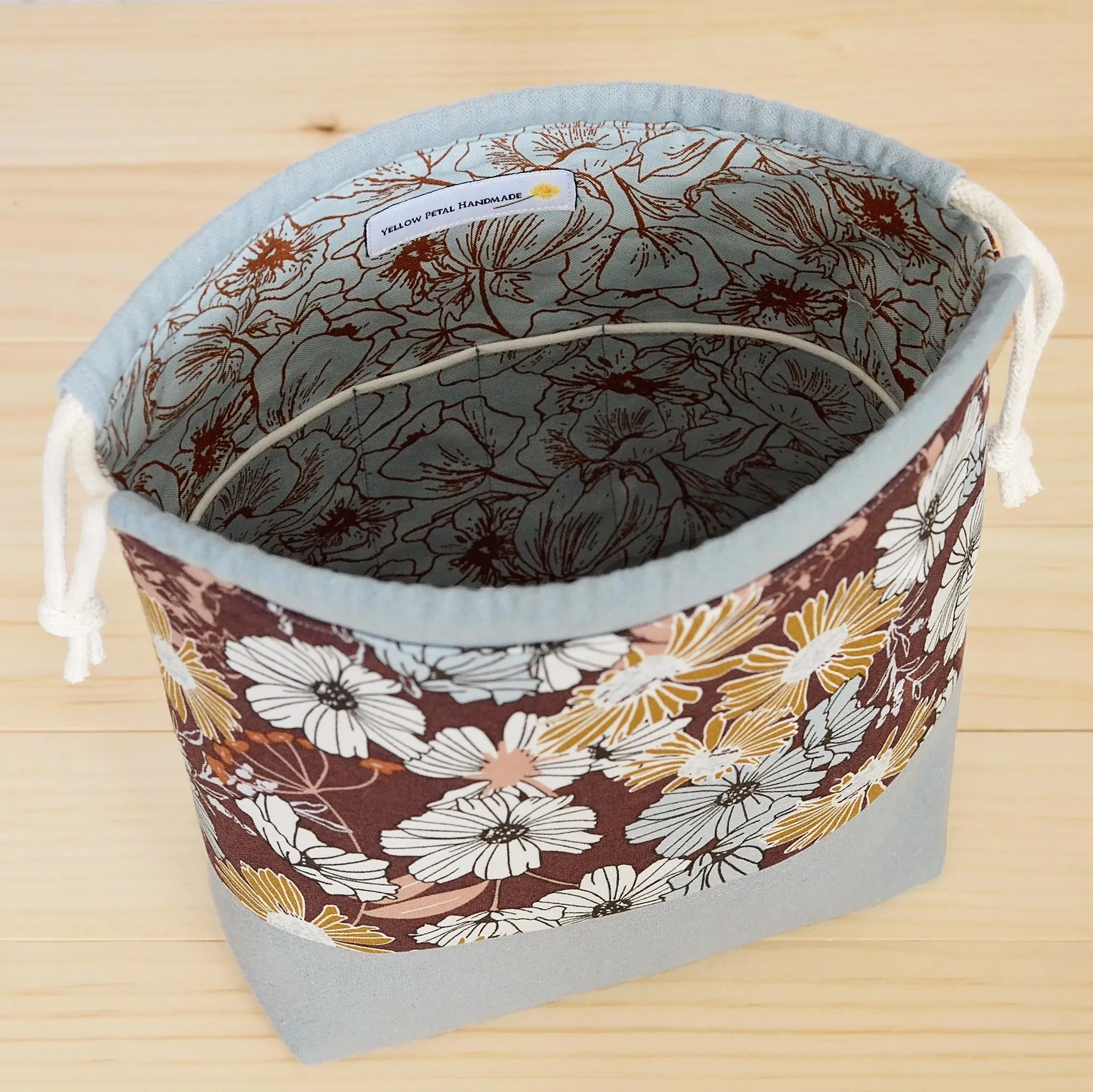 Floral Cotton and Linen Project Bag with Pockets
