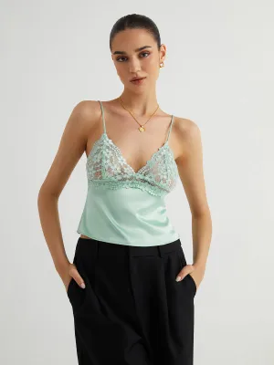 Floral Lace Graceful Satin Crop Top