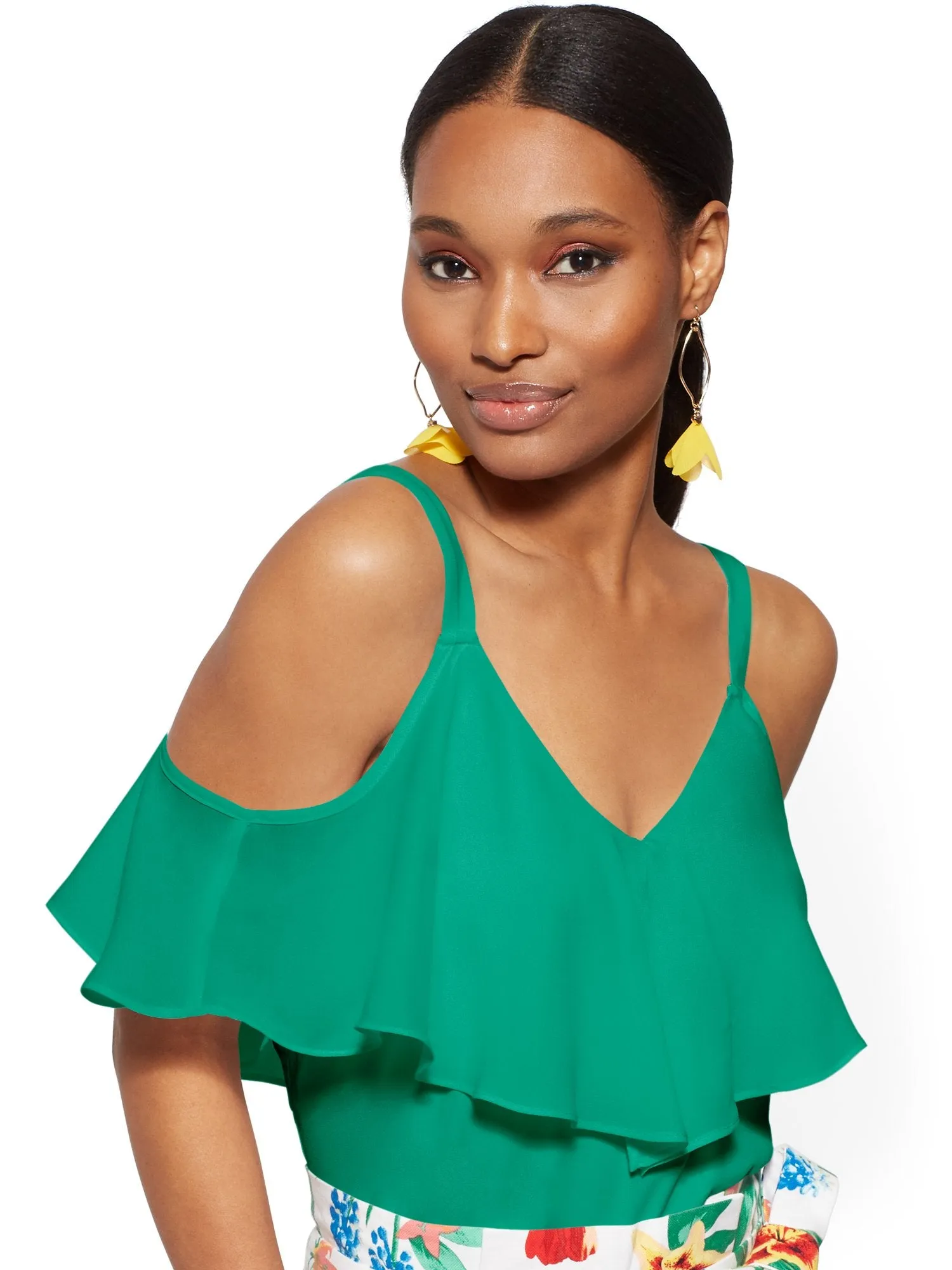 Flounced Cold-Shoulder Top