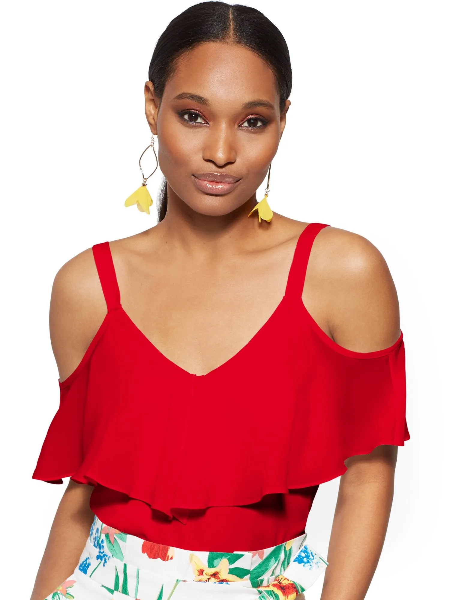 Flounced Cold-Shoulder Top