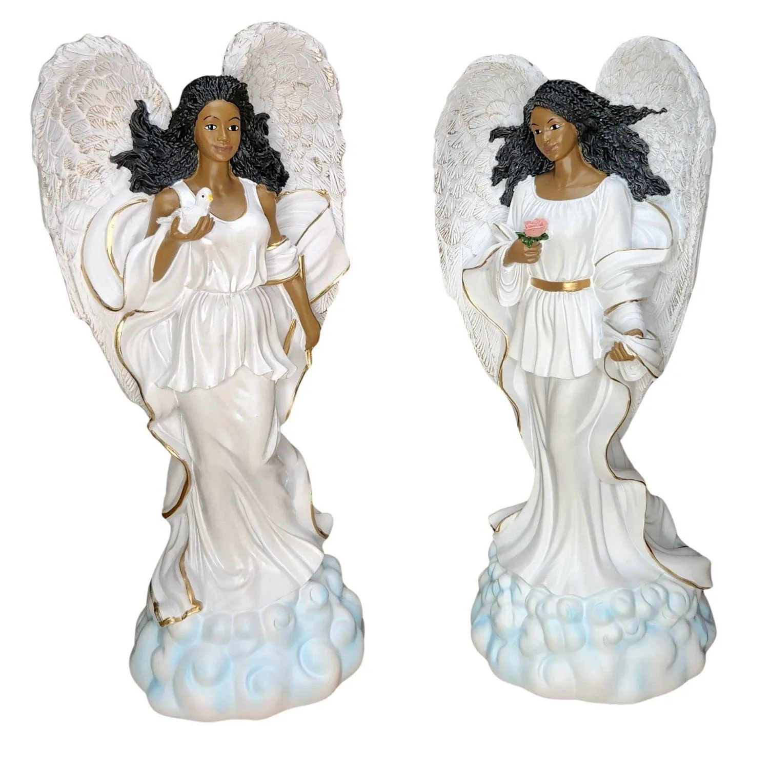 Graceful Angel in White with Dove Figurine