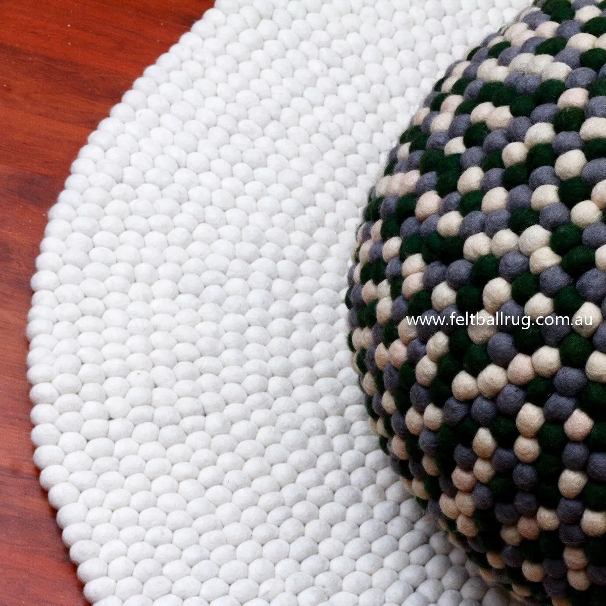 Green Grey White Felt Ball Ottoman Pouf