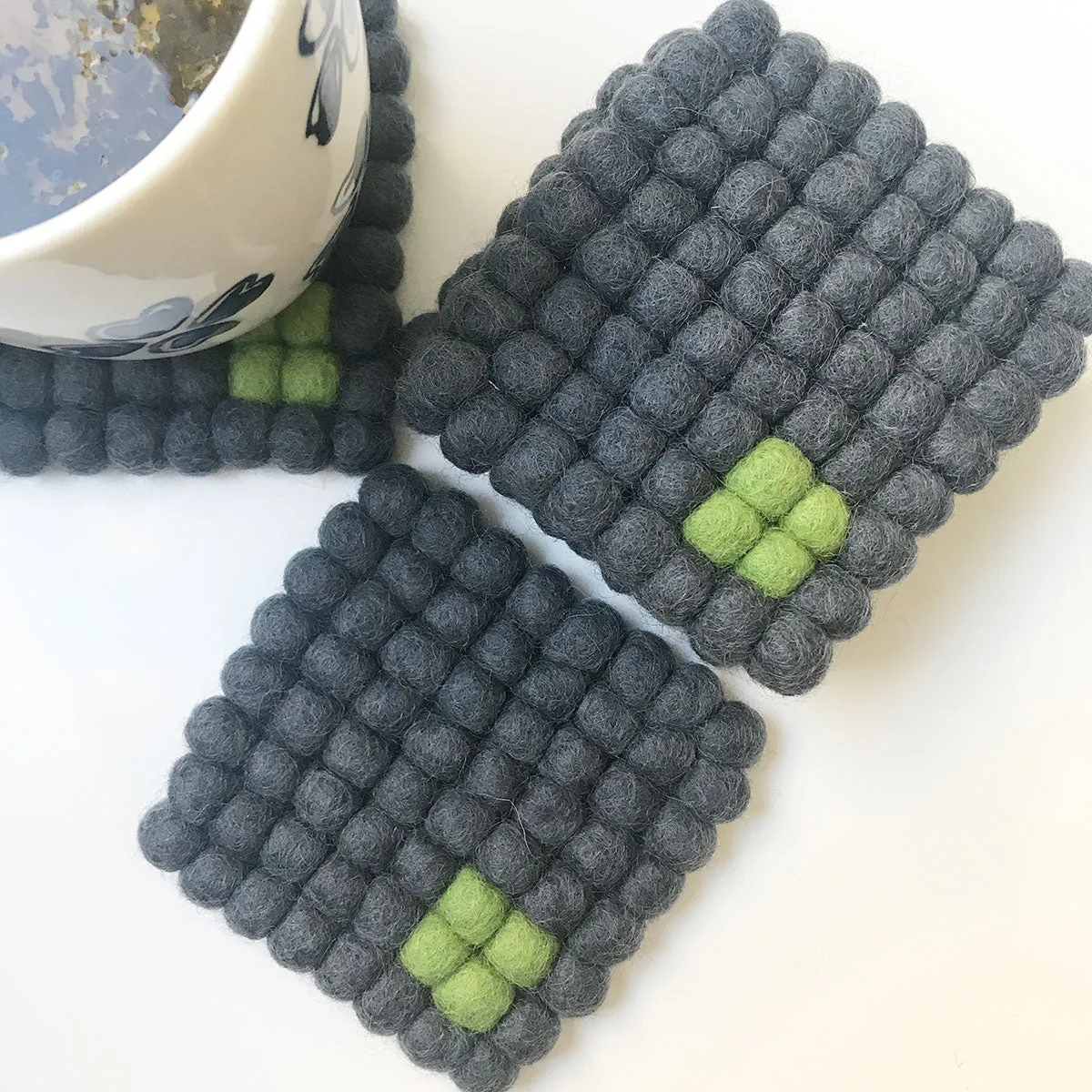 Green On Grey Rubik Felt Ball Coaster