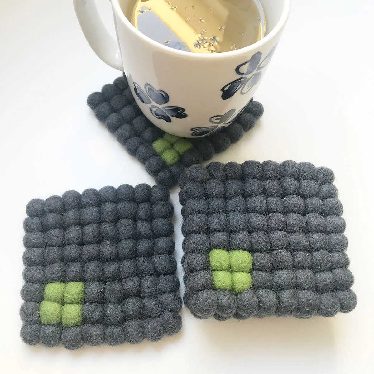 Green On Grey Rubik Felt Ball Coaster