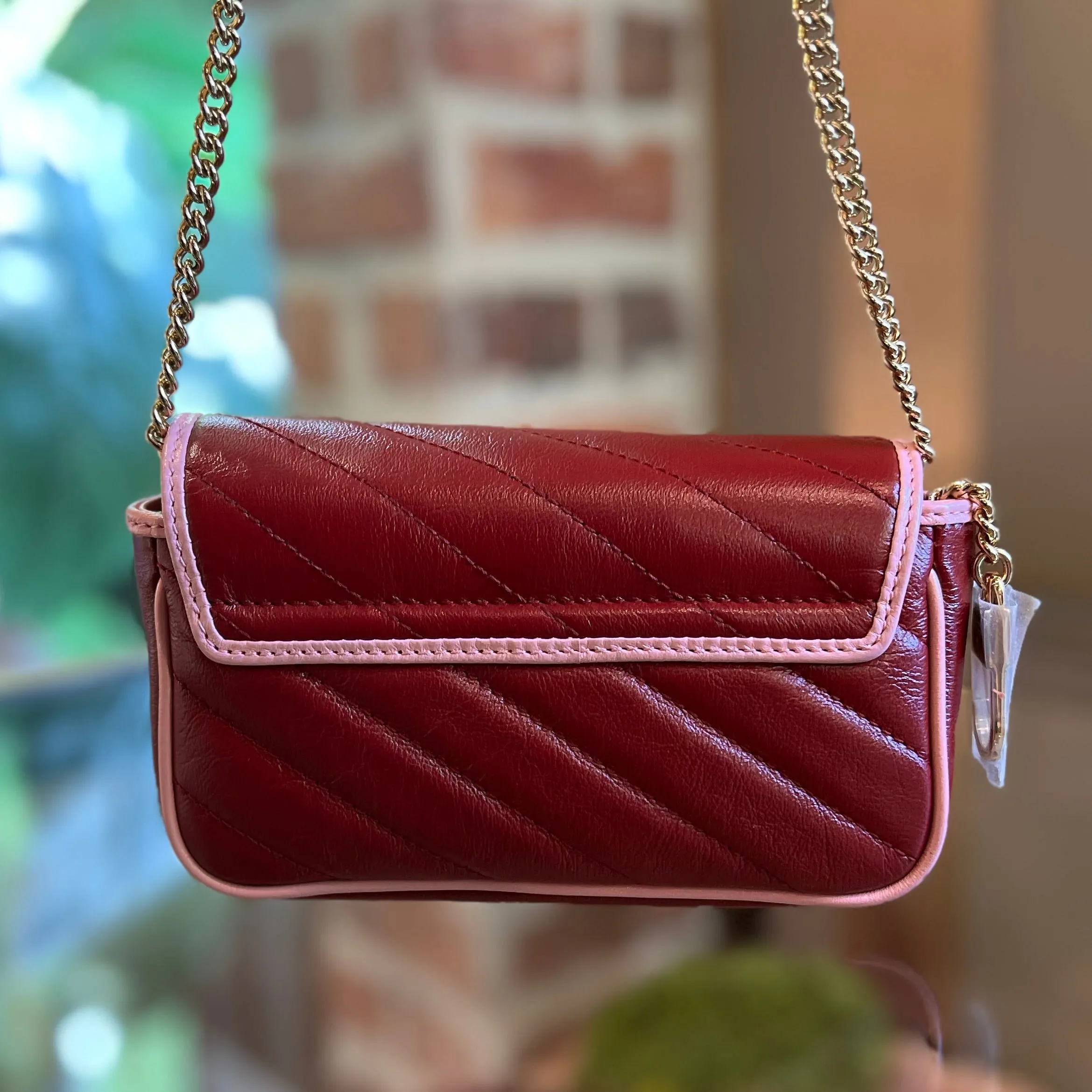 GUCCI Azalea Calfskin Enamel Matelasse Diagonal Super Mini Torchon GG Marmont Shoulder Bag