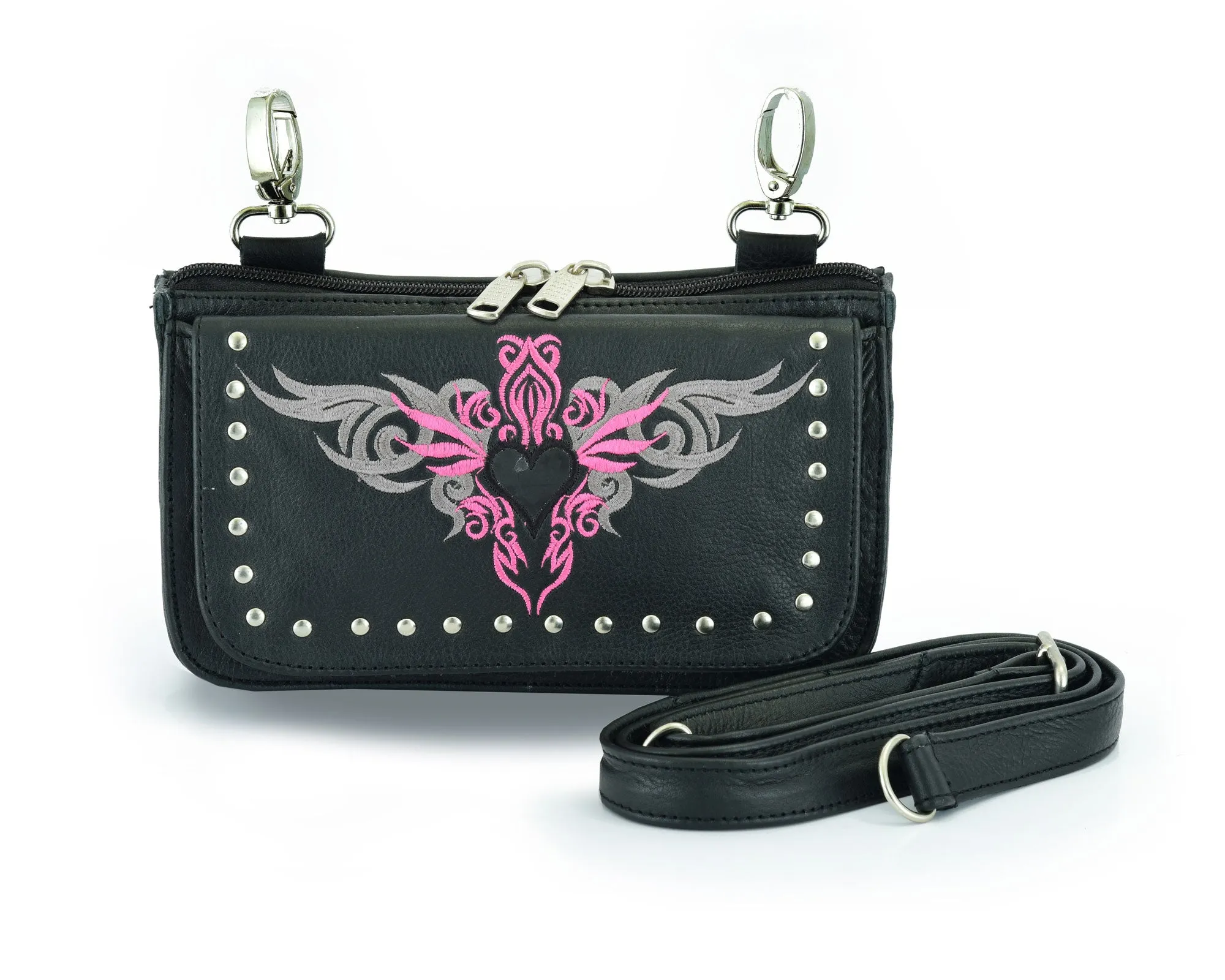 HL80156PINK Clip pouch Pink tribal Heart Leather Bag PINK Women Waist Bag Fanny Pack Motorcycle Biker PINK