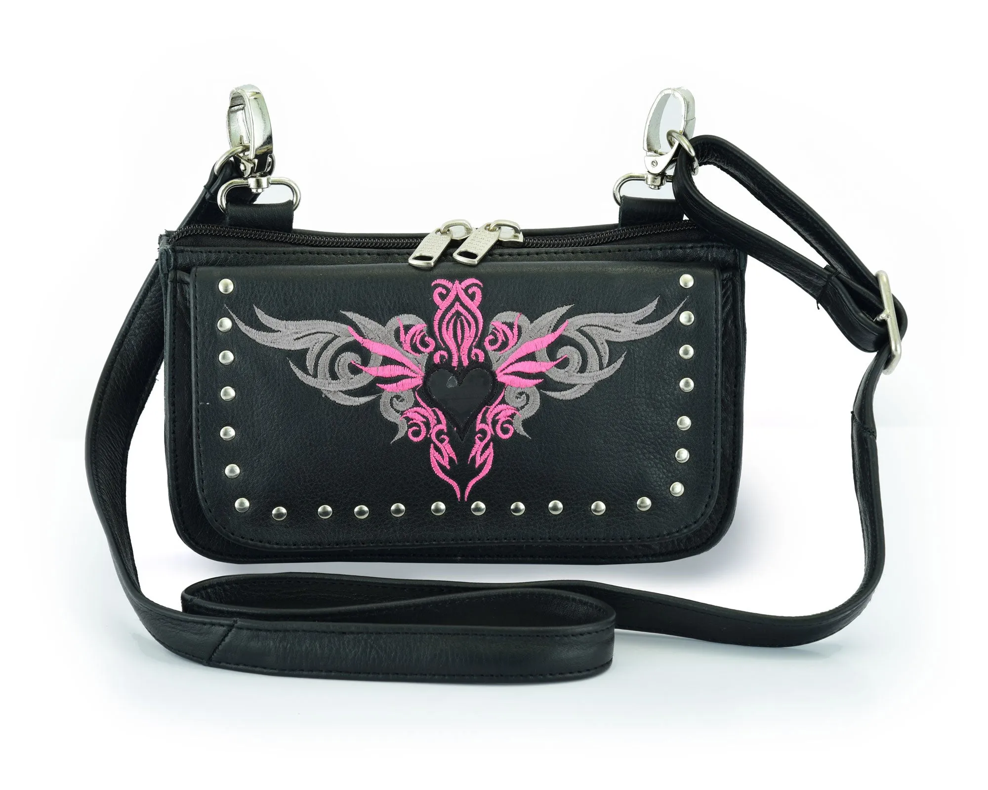HL80156PINK Clip pouch Pink tribal Heart Leather Bag PINK Women Waist Bag Fanny Pack Motorcycle Biker PINK