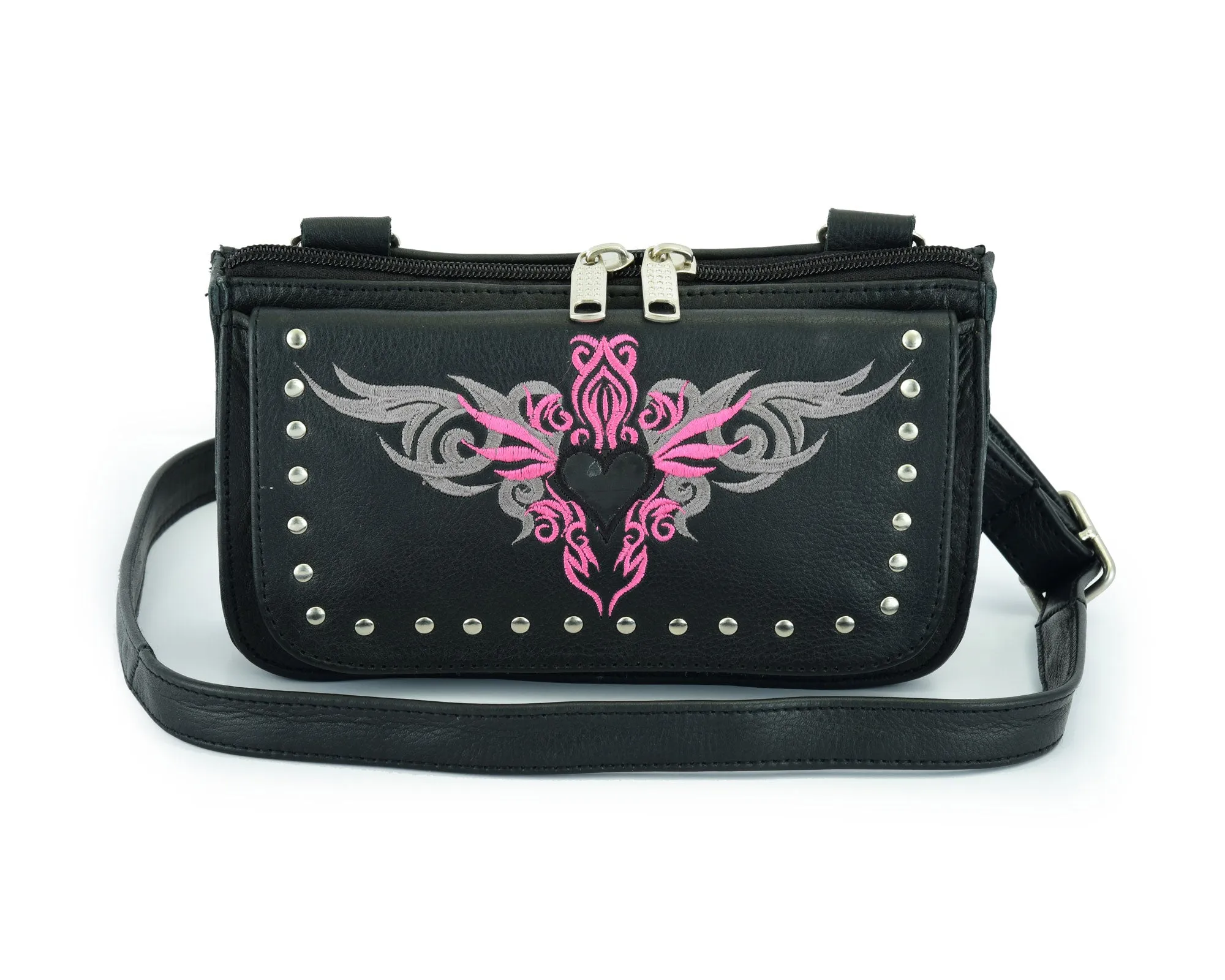 HL80156PINK Clip pouch Pink tribal Heart Leather Bag PINK Women Waist Bag Fanny Pack Motorcycle Biker PINK