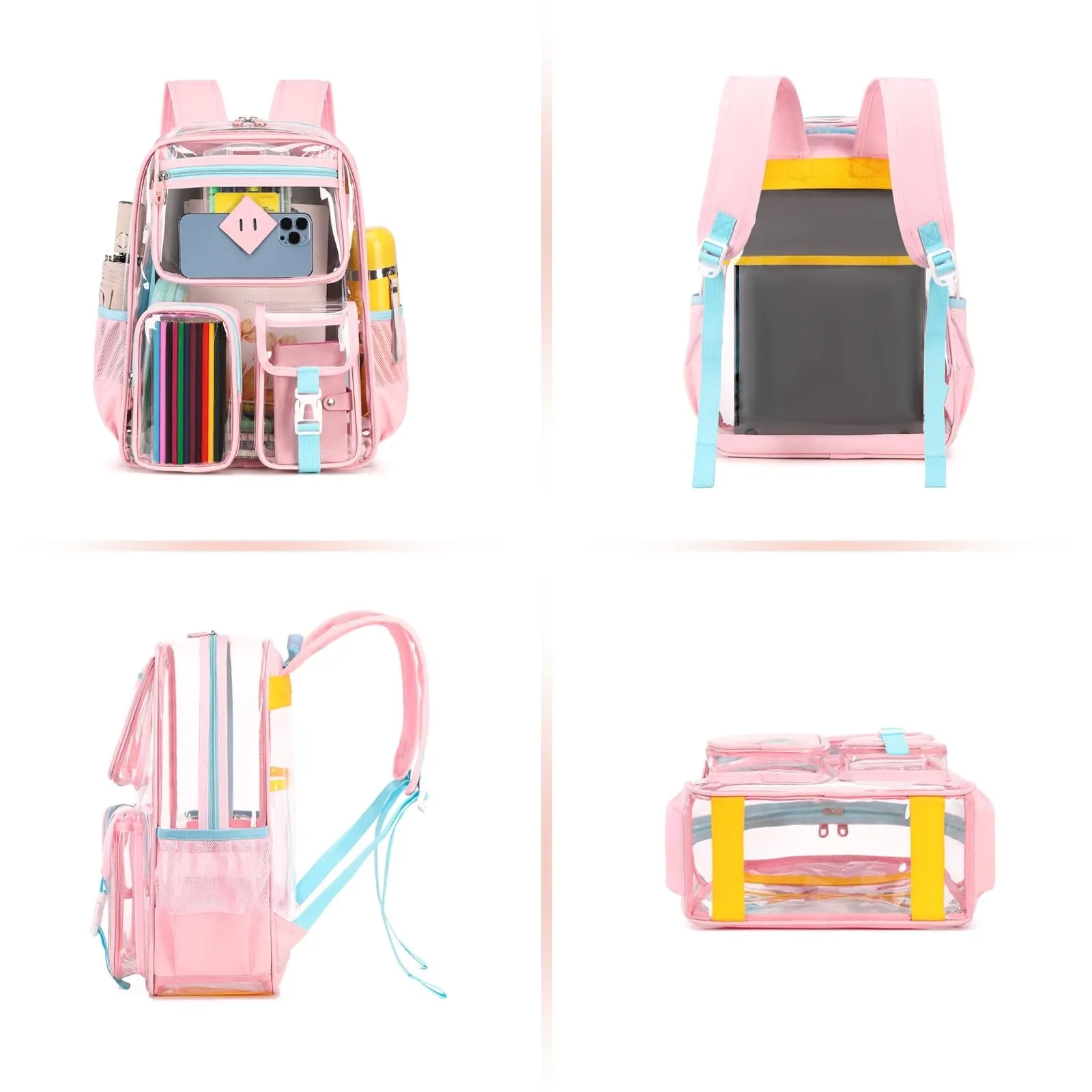 Kids Clear School Backpacks -Black Pink Blue Book Bags For Boys Girls Lightweight DurableTransparent Backpack