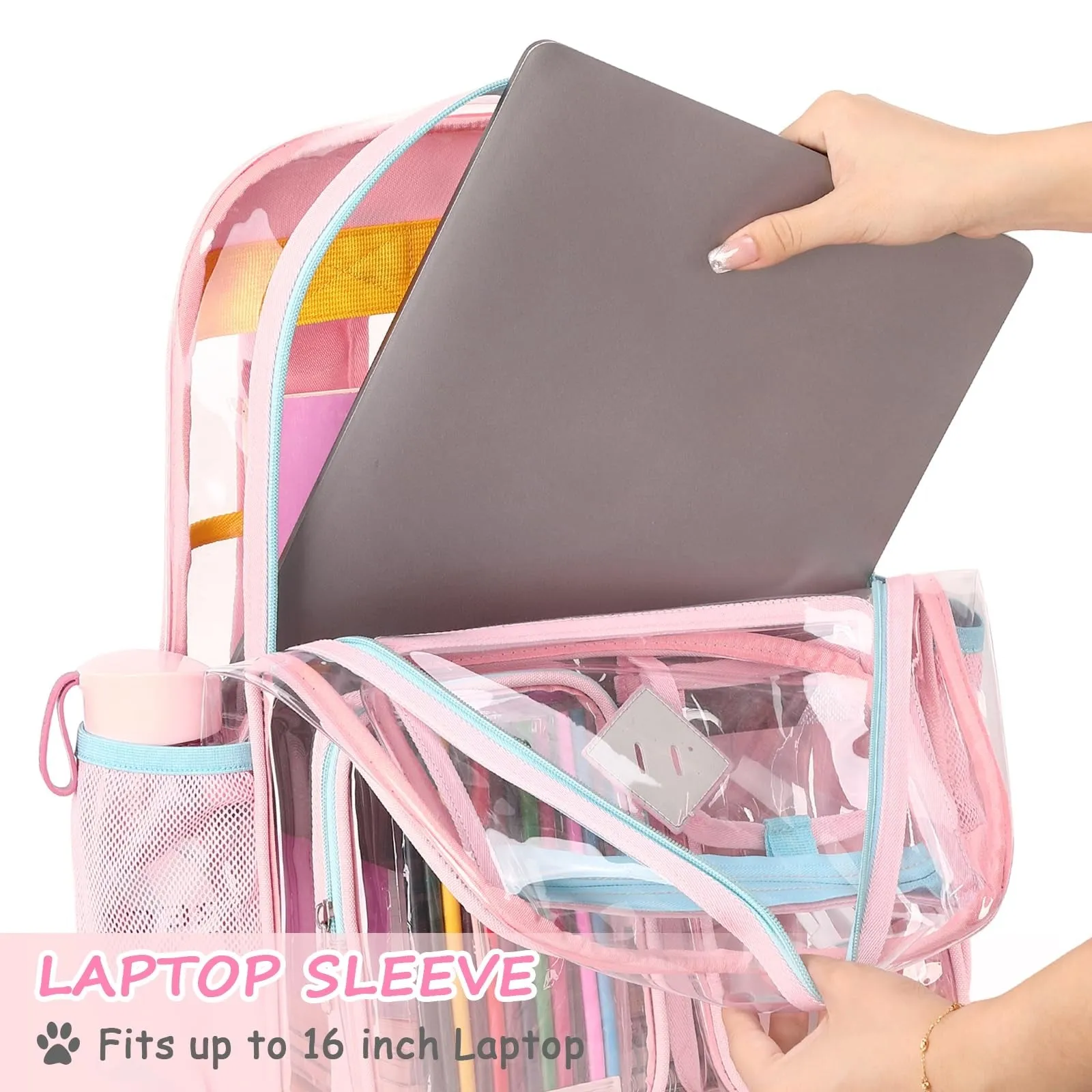 Kids Clear School Backpacks -Black Pink Blue Book Bags For Boys Girls Lightweight DurableTransparent Backpack