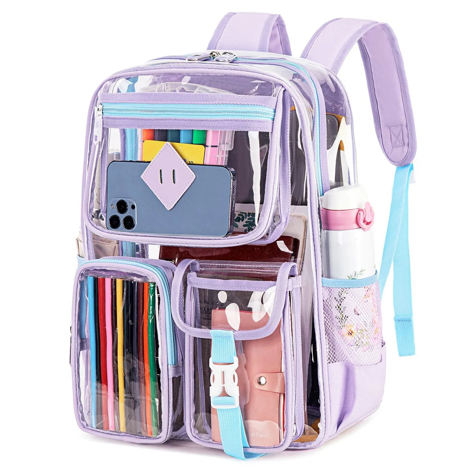 Kids Clear School Backpacks -Black Pink Blue Book Bags For Boys Girls Lightweight DurableTransparent Backpack