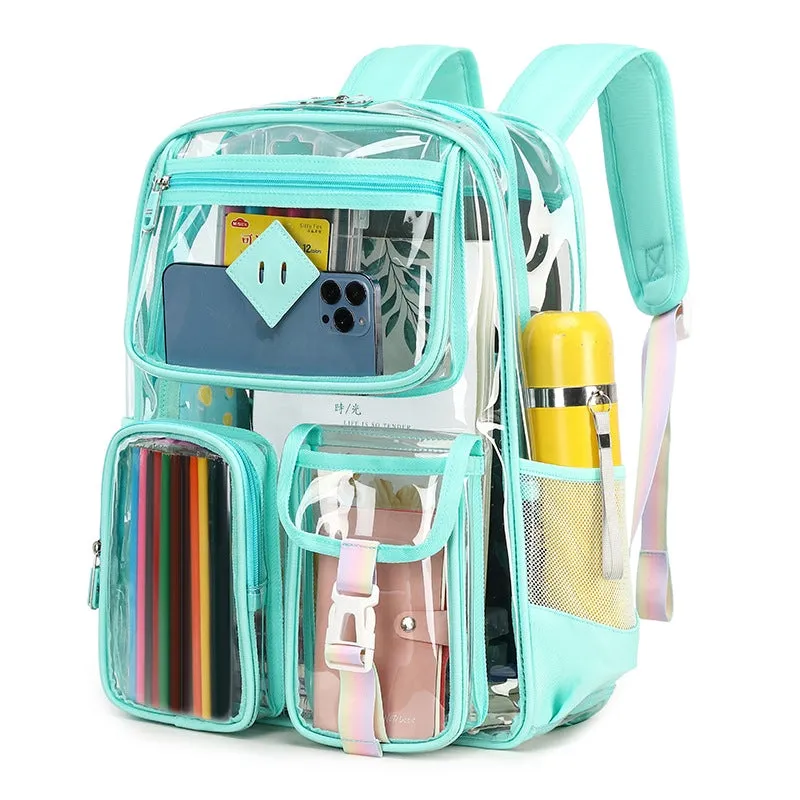 Kids Clear School Backpacks -Black Pink Blue Book Bags For Boys Girls Lightweight DurableTransparent Backpack