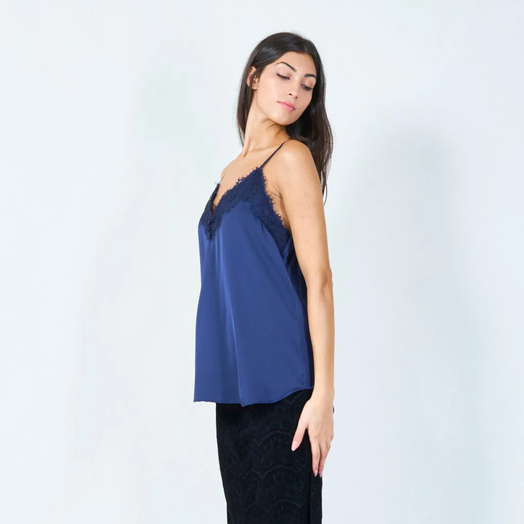 Lace trim camisole silk top wholesale