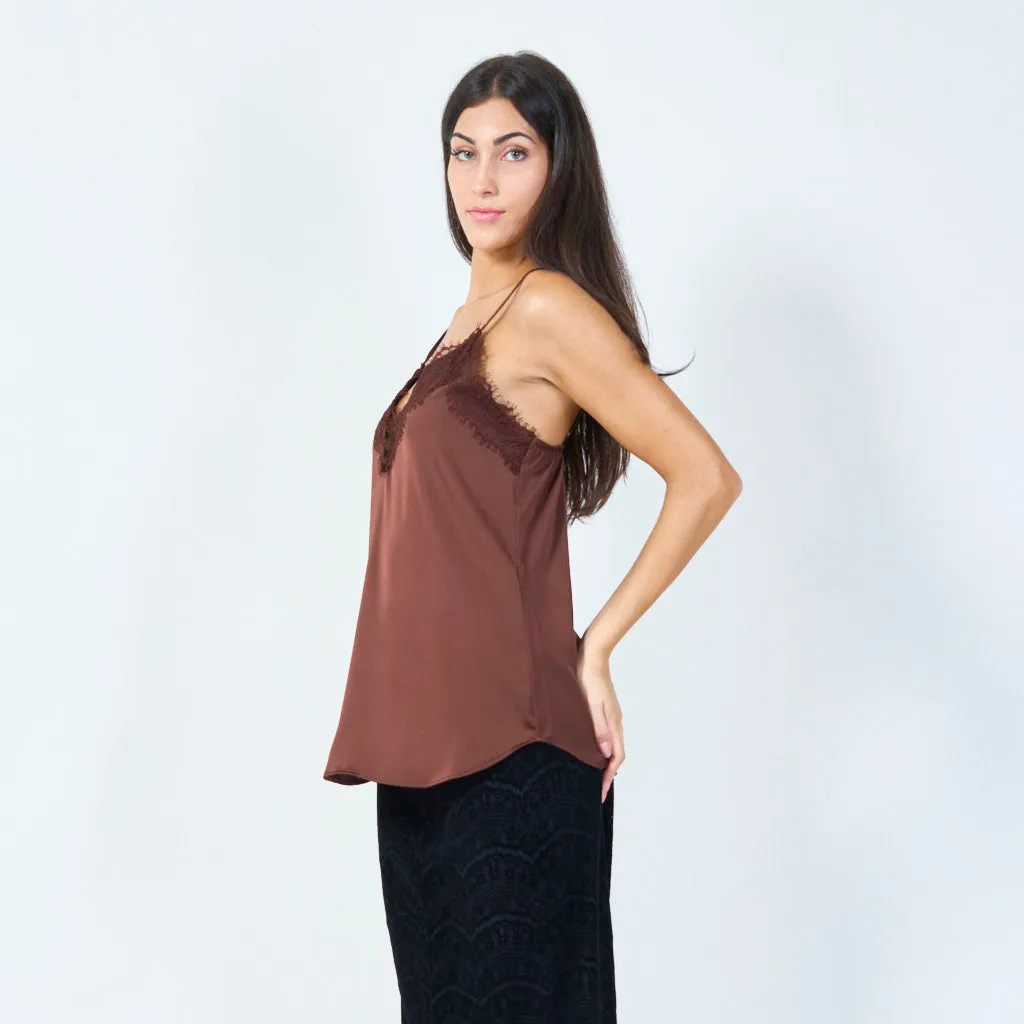 Lace trim camisole silk top wholesale