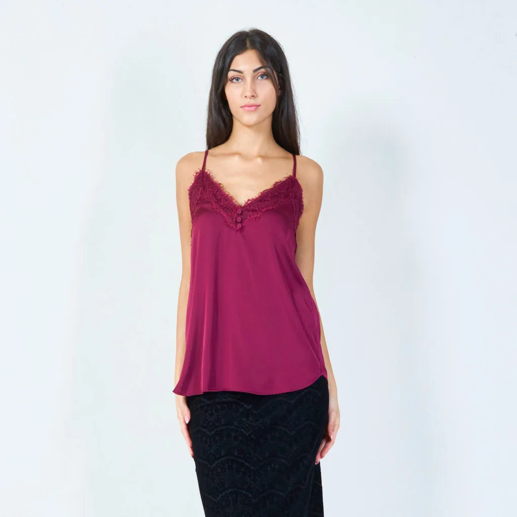 Lace trim camisole silk top wholesale