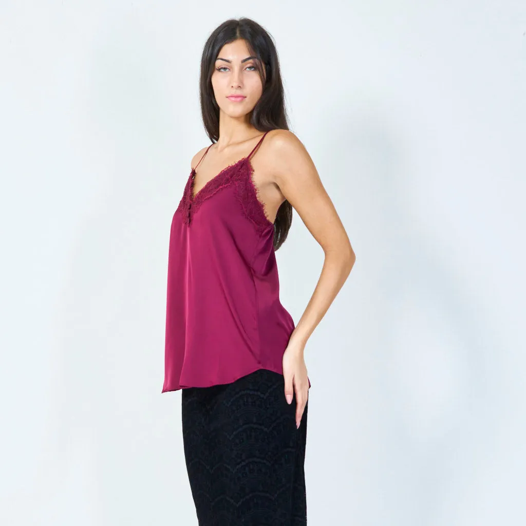 Lace trim camisole silk top wholesale