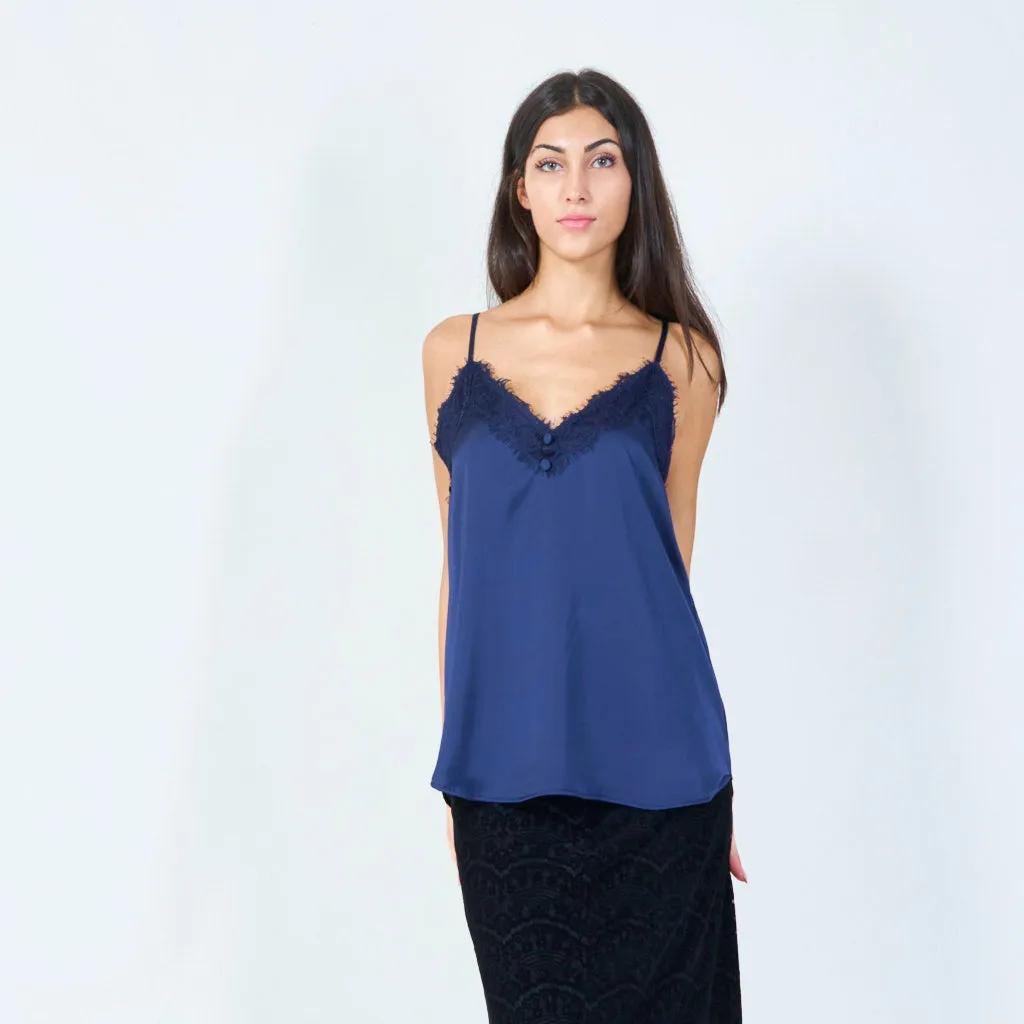Lace trim camisole silk top wholesale