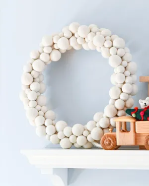 Large White Felt Ball Wreath (50cm)