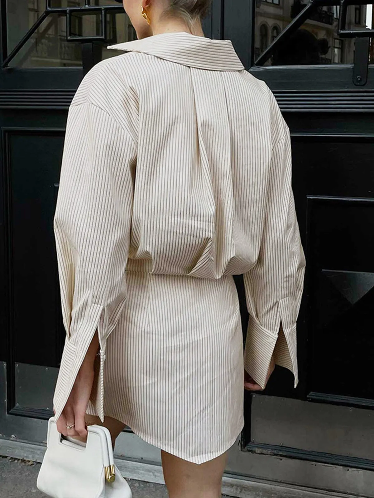 Leisure Pinstripe Graceful Short Shirt Dress