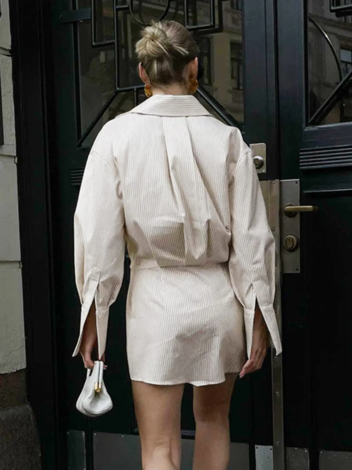 Leisure Pinstripe Graceful Short Shirt Dress