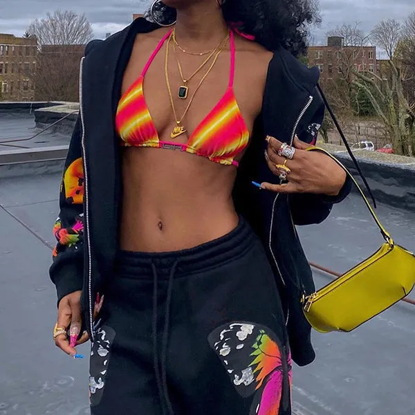 Long Sleeve Graceful Butterfly Crop Top