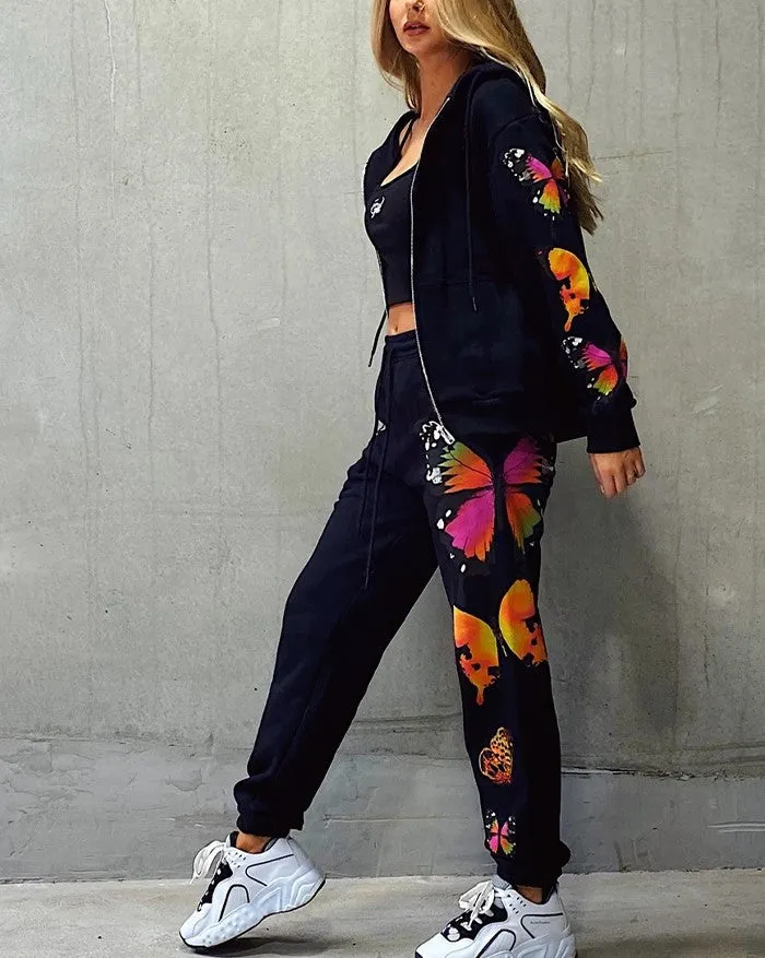 Long Sleeve Graceful Butterfly Crop Top