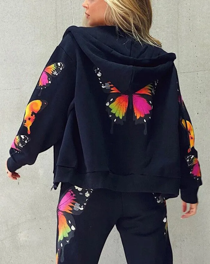 Long Sleeve Graceful Butterfly Crop Top
