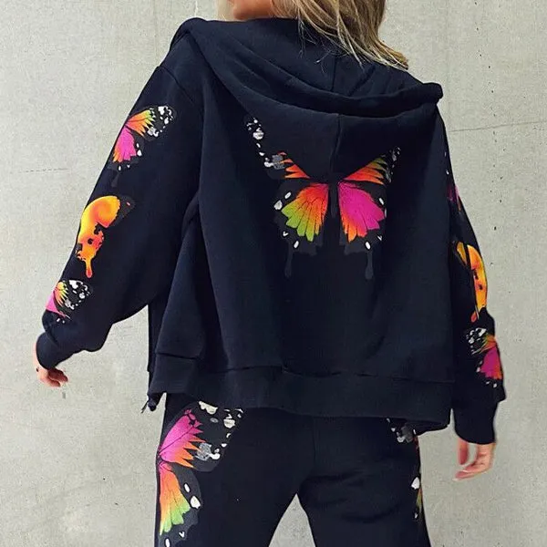 Long Sleeve Graceful Butterfly Crop Top