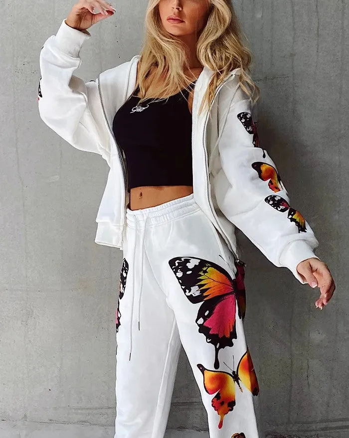 Long Sleeve Graceful Butterfly Crop Top