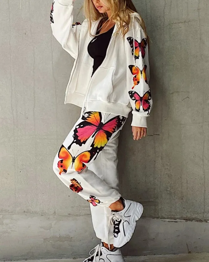 Long Sleeve Graceful Butterfly Crop Top