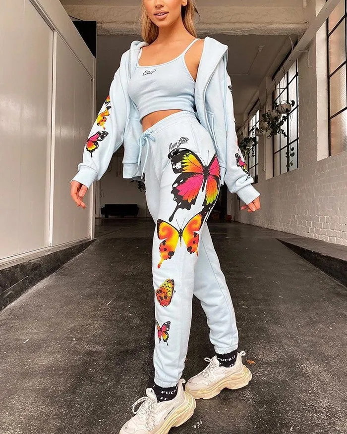 Long Sleeve Graceful Butterfly Crop Top