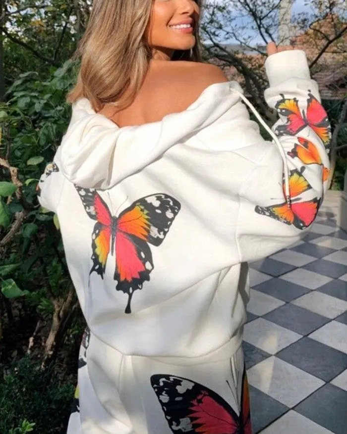 Long Sleeve Graceful Butterfly Crop Top