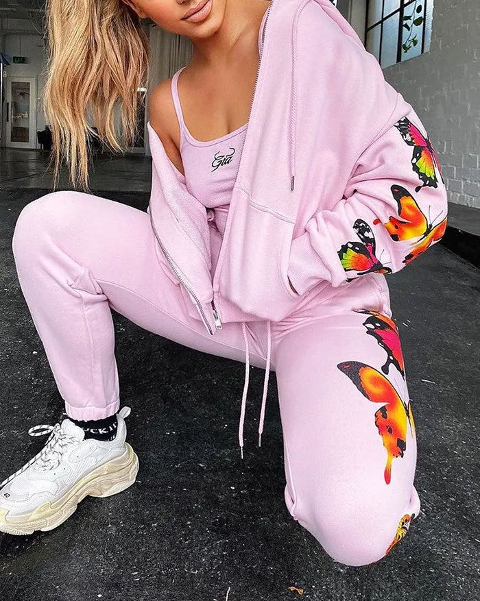 Long Sleeve Graceful Butterfly Crop Top