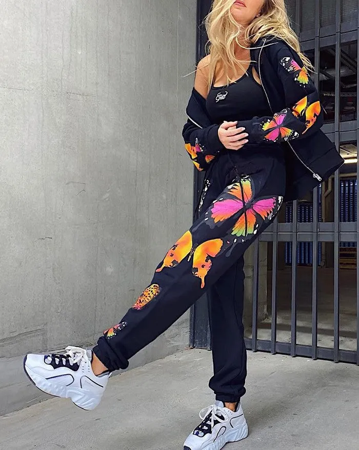 Long Sleeve Graceful Butterfly Crop Top