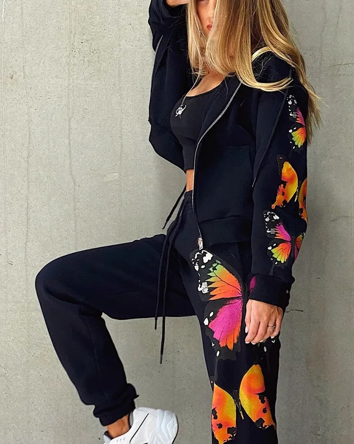 Long Sleeve Graceful Butterfly Crop Top