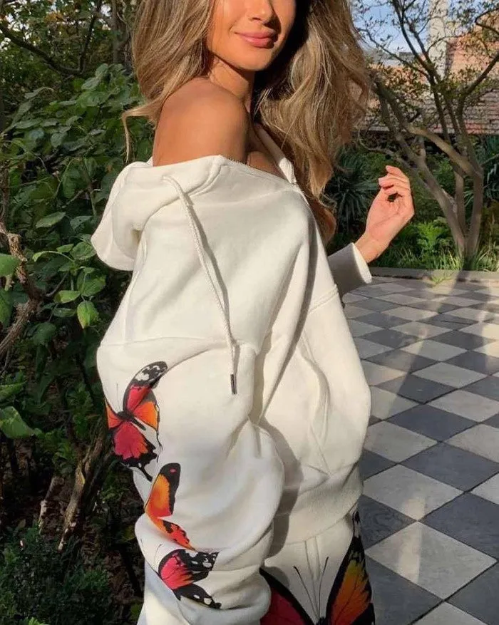 Long Sleeve Graceful Butterfly Crop Top