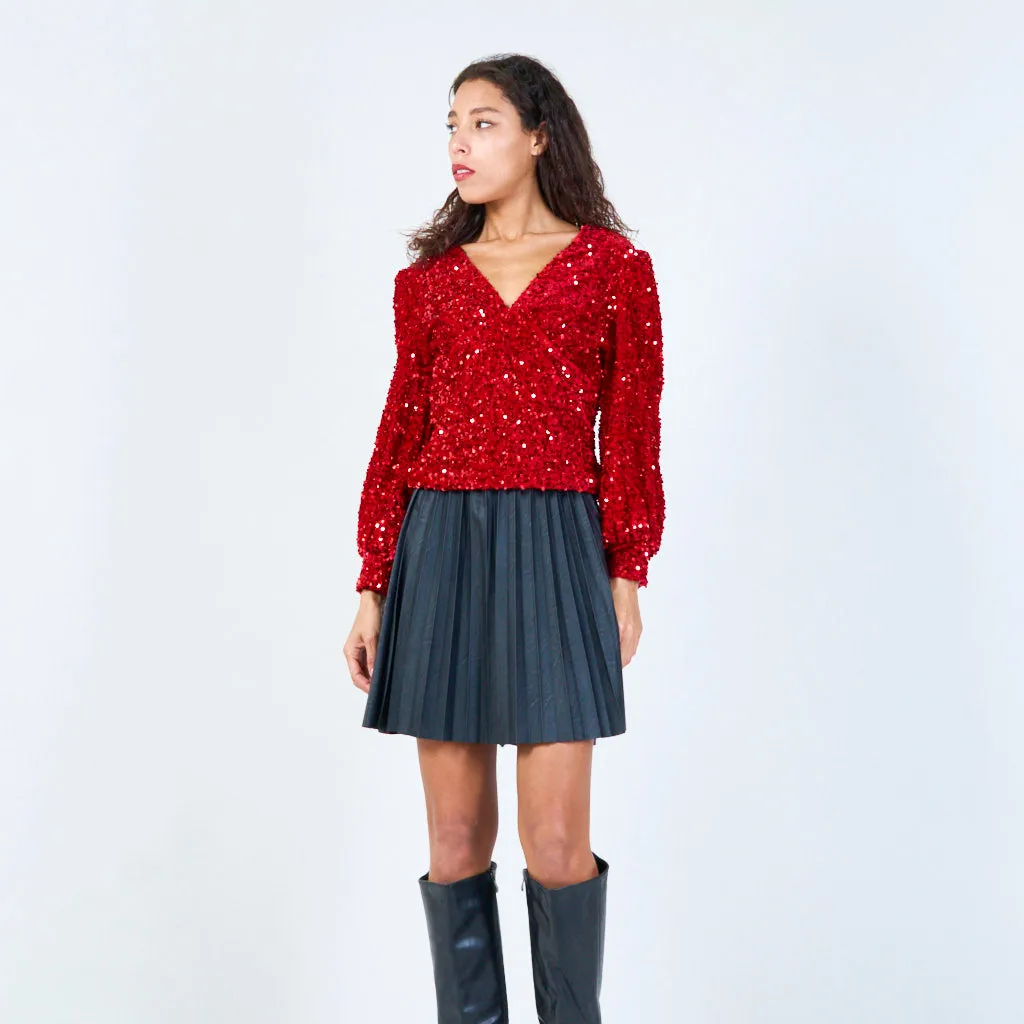 Long sleeve sequin wrap top wholesale