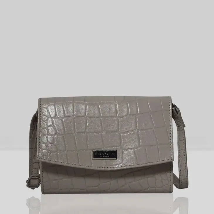 'matilda' Ice Grey Croc Designer Leather Organizer Flap Ov